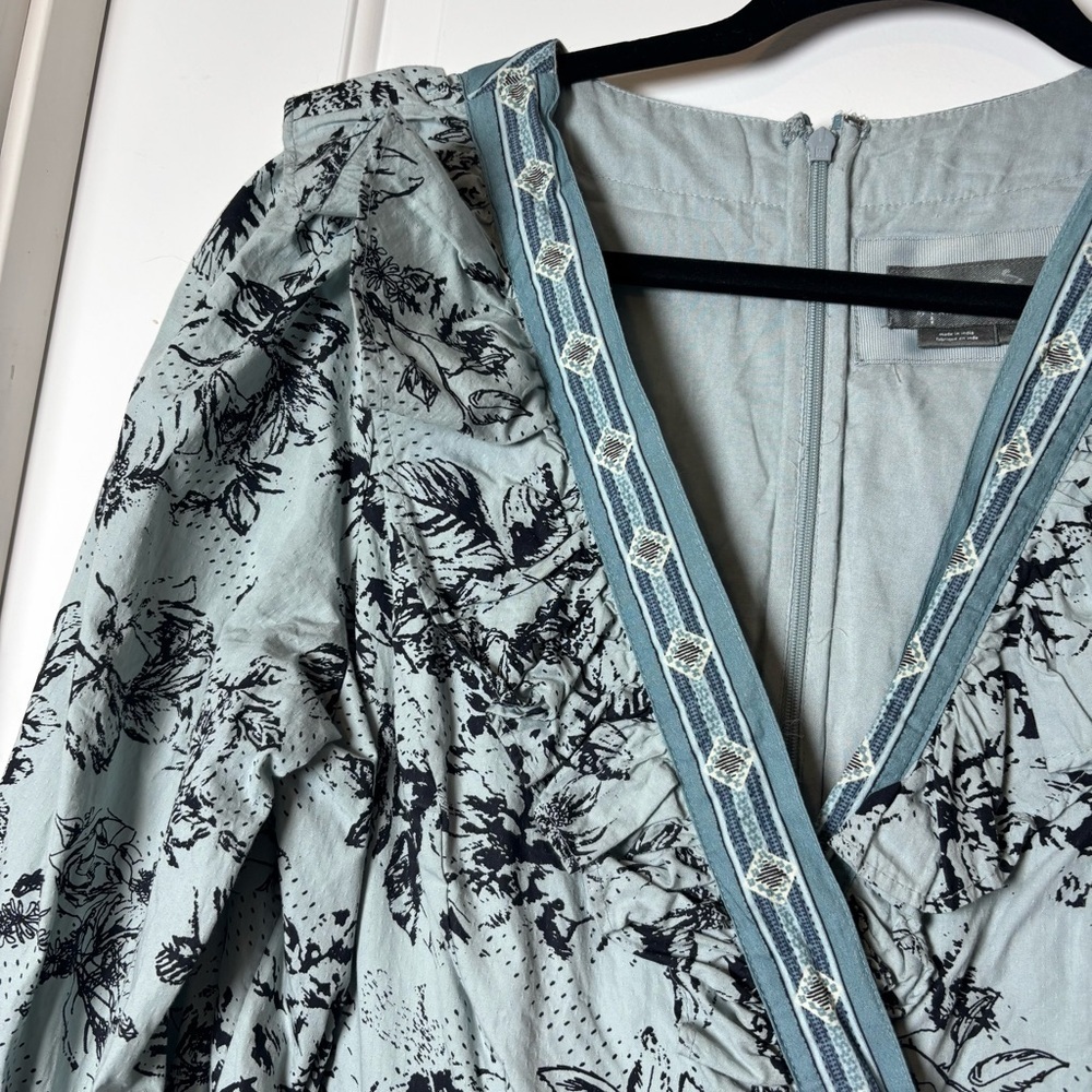 Anthropologie ruffle floral mini wrap dress large blue *missing belt - Picture 7 of 16